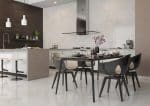Massa marble-look porcelain floor in a kitchen with dark cabinetry